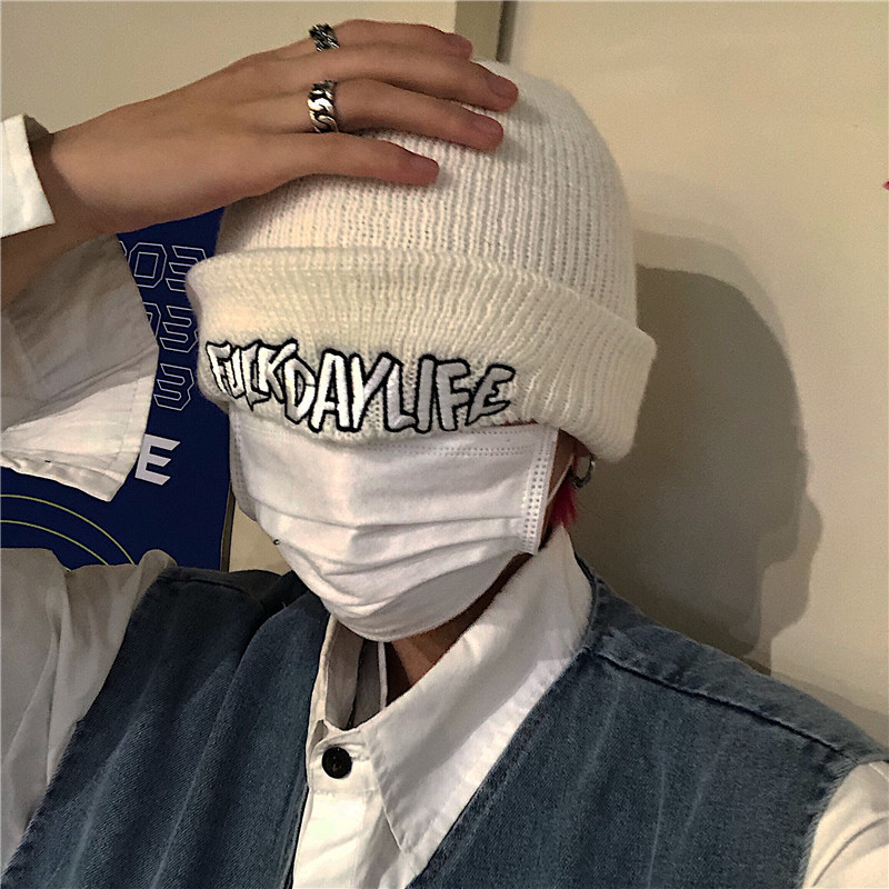 OOTDstudio韩国ins超火复古刺绣字母嘻哈针织潮流帽子冷帽男女潮