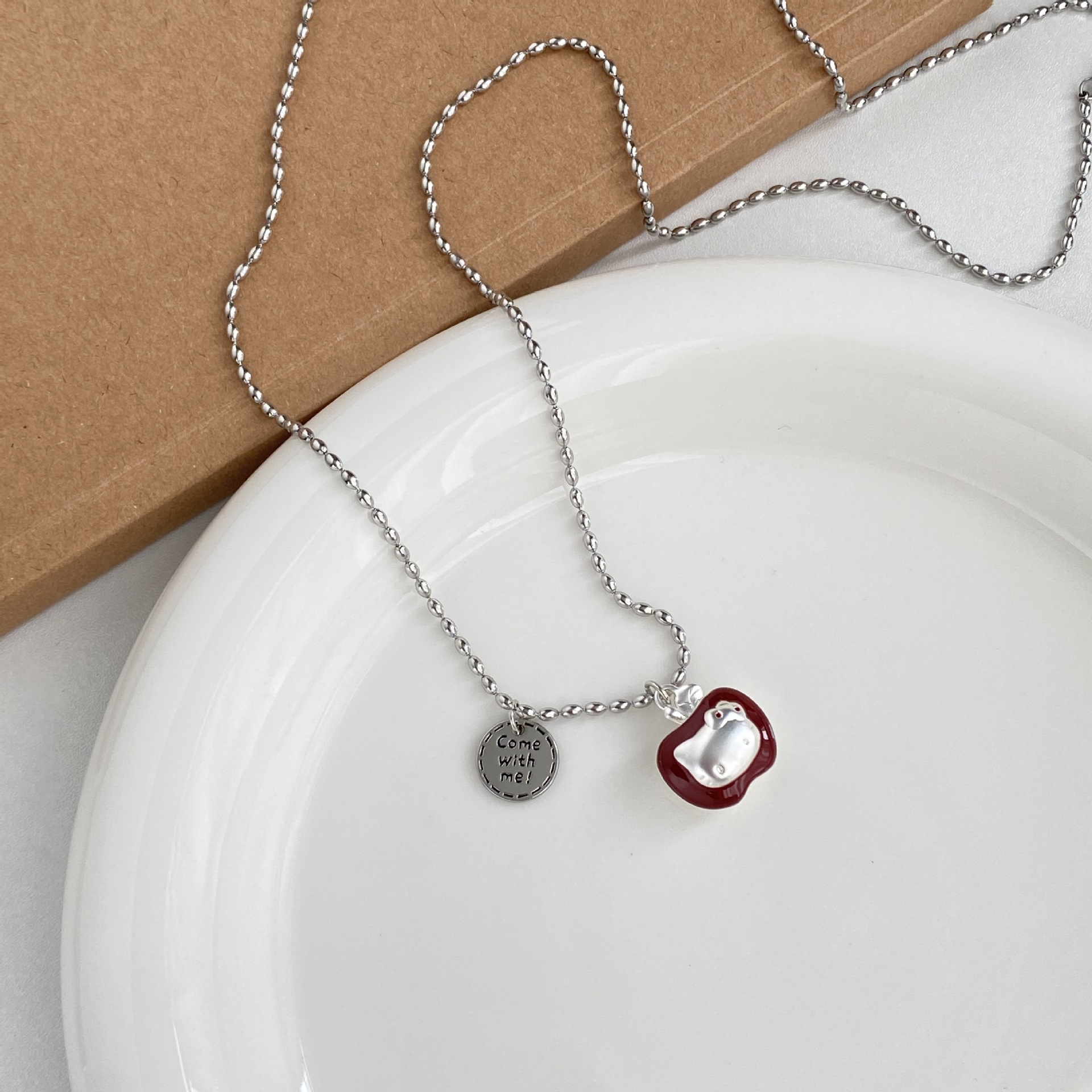 Sweet and cute early autumn niche fun Christmas glazed red apple HelloKitty pendant necklace accessory for women details Picture