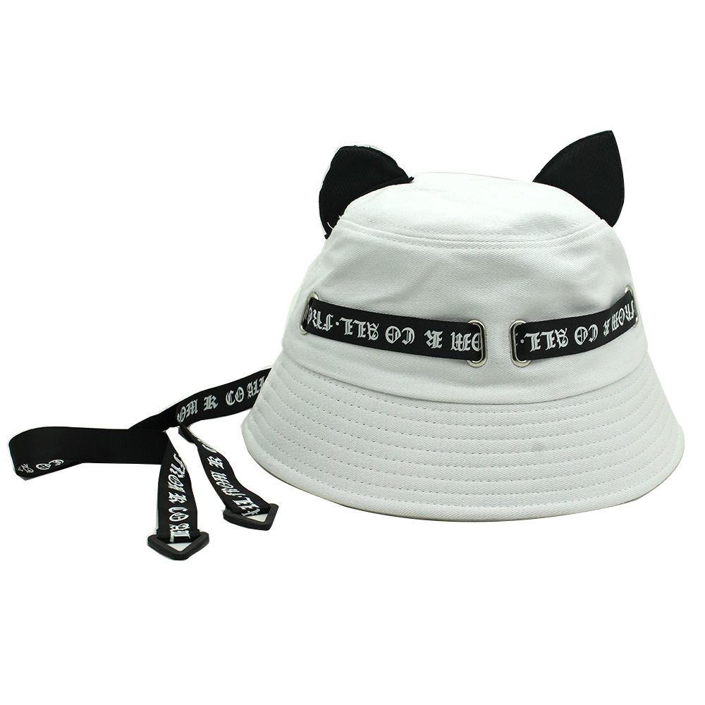 Cross-Border New Cute Cat Ear Streamer Personalized Fisherman Hat Men And Women All Fashion Trend Hip Hop Dance Basin Hat Item Picture