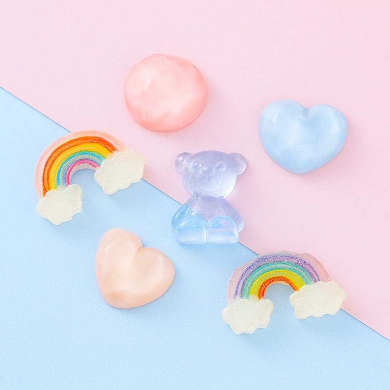 透明糖果色树脂立体小熊爱心彩虹DIY手机壳发夹手作饰品配件批货产品图