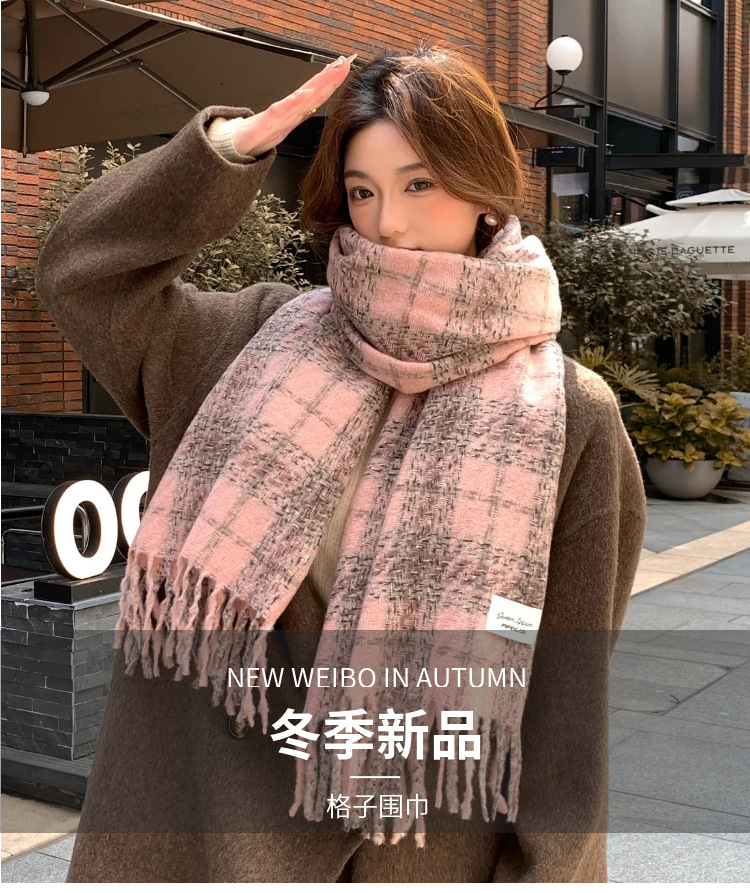 韩版格子围巾女2025秋冬新款保暖百搭时尚高级感舒适亲肤披肩围脖详情1