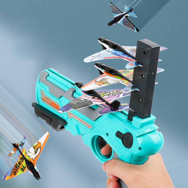 跨境泡沫飞机发射枪儿童户外一键弹射式网红滑翔机抖音摆地摊玩具
