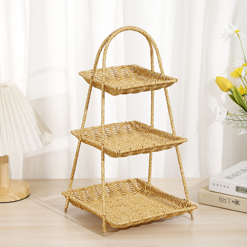 Imitation bamboo woven fruit plates, multi-layer tea ceremony hanging baskets, carrying baskets, bamboo baskets, antique pastry baskets, Hanfu shooting props manufacturer wholesale Specification image