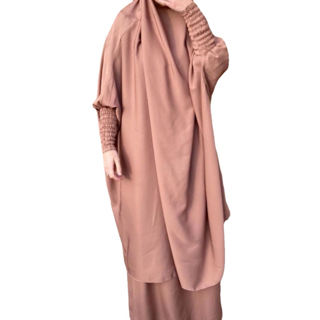 Abaya Amazon Cross-Border Muslim Women's Dress Two-Piece Middle East Turkey Solid Color Long Sleeve Big Swing Robe Item Picture