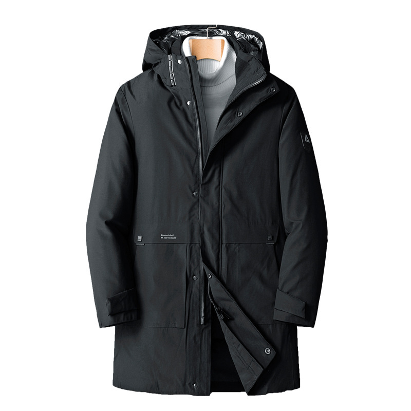 Cross-border cotton-padded winter wear mid-length men's trendy and versatile workwear casual coat, business youth fleece and thickened coat Item Picture