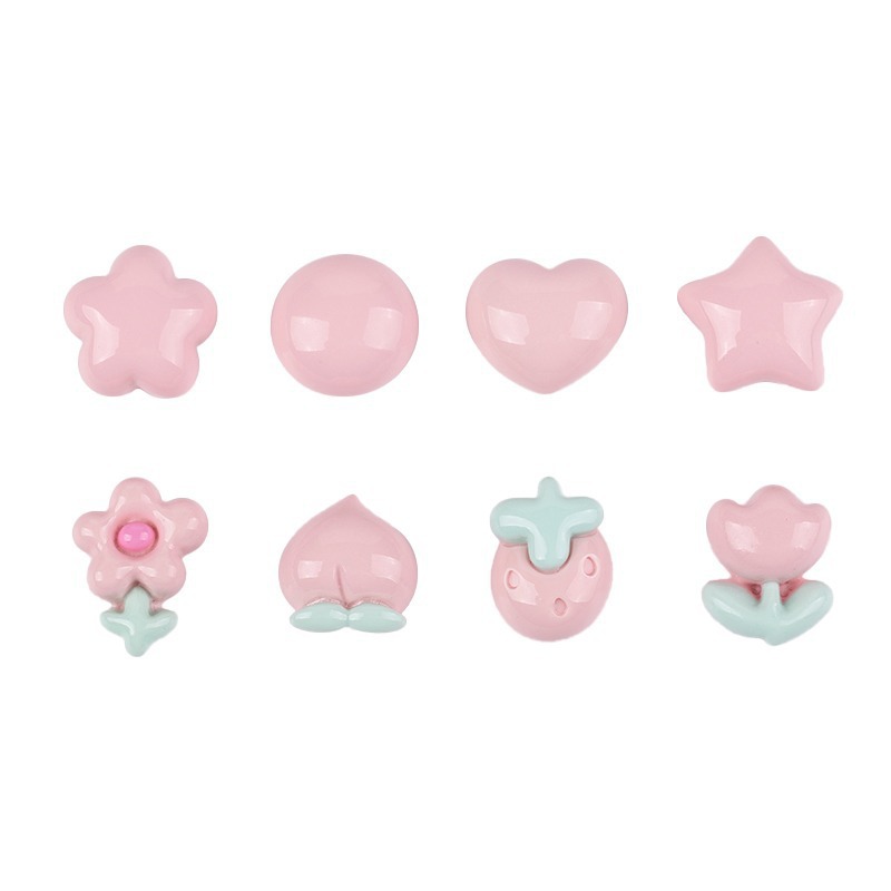 Resin accessories, cartoon pink glossy heart-shaped flowers, diy cream glue phone case, patch hair accessory, Guka material Item Picture
