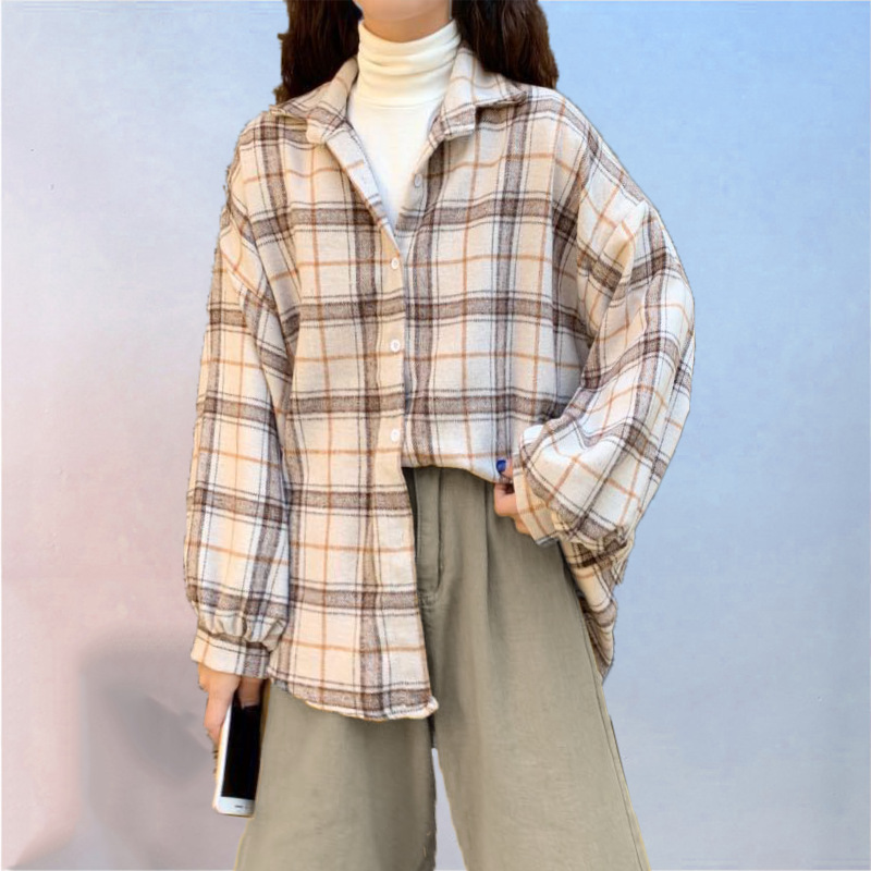 Cross-border retro Hong Kong-style long-sleeved shirt women's new autumn Korean loose mid-length cardigan jacket details Picture
