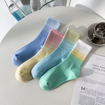 Socks Female Small Fresh Macaron Contrast Color Spring/Summer Cotton Socks New Candy Color Tide Breathable Female Socks Ins Tide