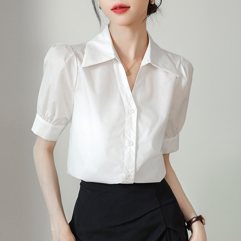 设计感小众雪纺衬衫上衣夏季2024年新款女士短袖衬衣法式气质显瘦