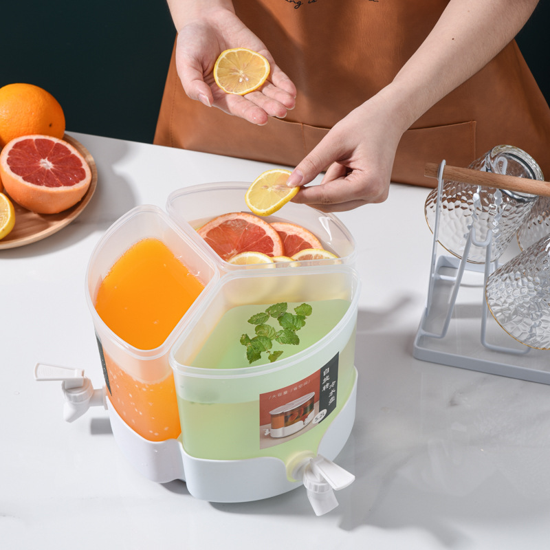 Cold Kettle With Tap Plastic Cold Water Bucket Large Capacity Fruit Juice Teapot 3-In-1 Rotating Refrigerator Cold Water Bucket