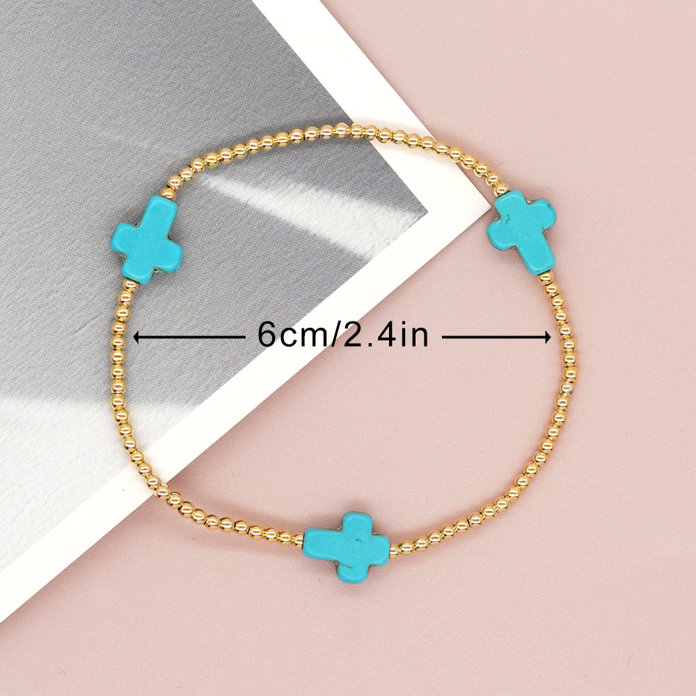 European And American Foreign Trade Cross-Border Hot Original Design Jewelry Turquoise Cross Beaded Couple Bracelet Gift Manufacturers Wholesale Specification drawing