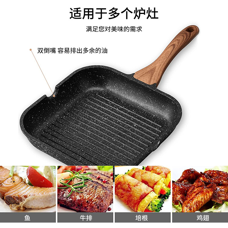Cross-Border Hot Sales Bakelite Handle Home Steak Frying Pan Medical Stone Vertical Pattern Induction Cooker Gas Universal Pan
