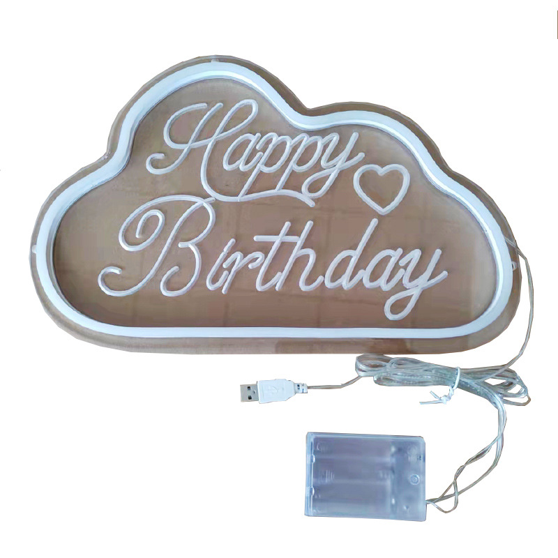 New cross-border "Happy Birthday" neon sign, led creative birthday cake shape, festival party decorative light USB Item Picture