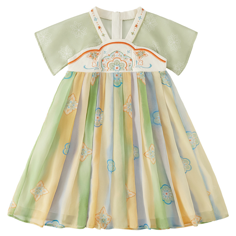National Trend - Girls' Hanfu 6 Children's Summer Embroidered Dresses Children's New Chinese-style Short Sleeves 8 Babies' Ancient-style Tang Suits Item Picture