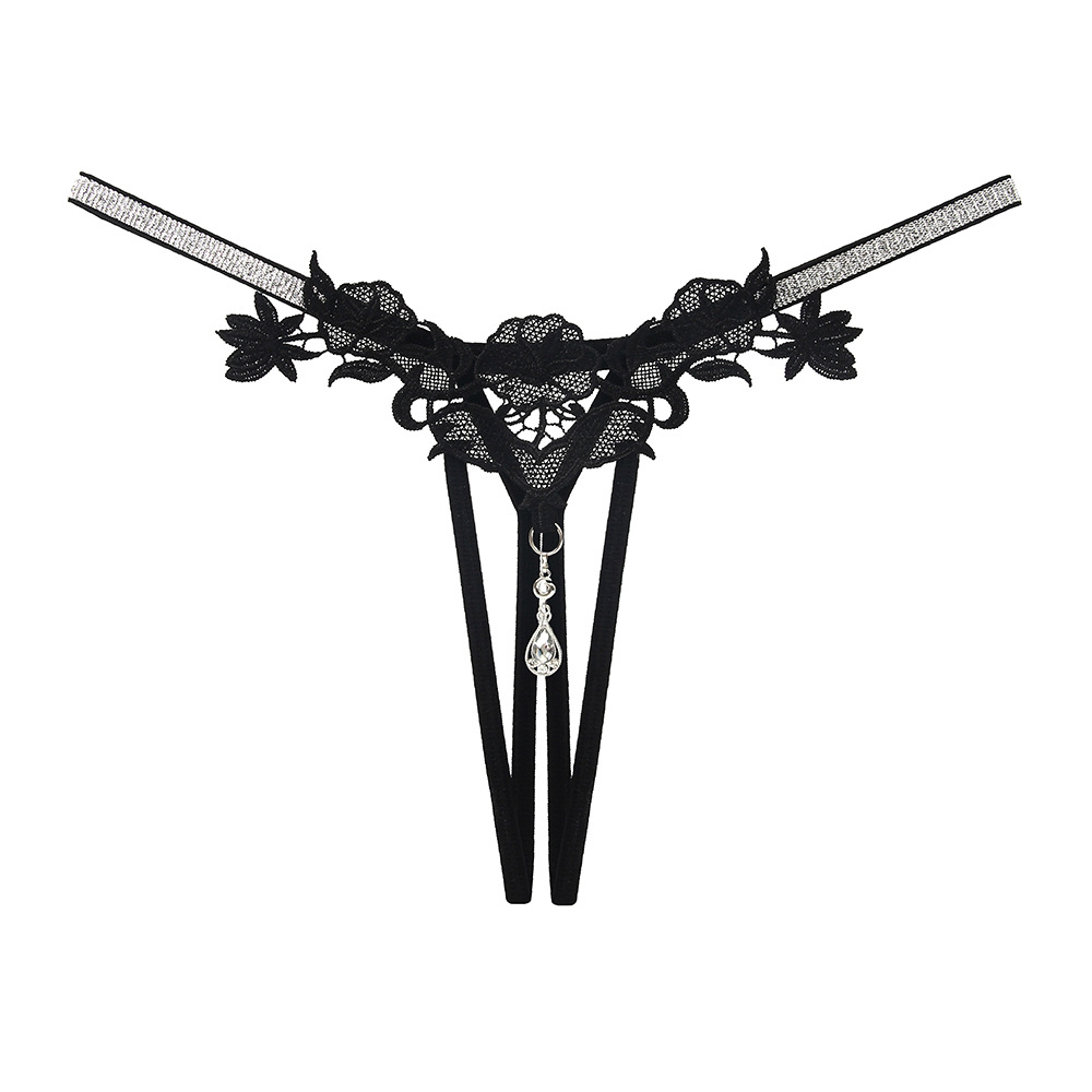 European and American shiny rhinestone seductive and romantic underwear, women's hot cut-out embroidery style, open and no need to take off sexy thongs Item Picture