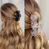 Korean-style frosted and holloomed camellia hairpin, flower hairpin, large shark hairpin, back of the head, updo hairpin, hairpin for women details Picture