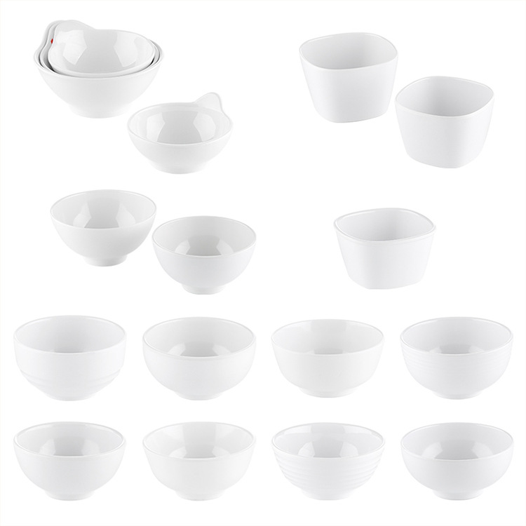 Melamine Small Bowl White Imitation Porcelain Plastic Bowl Commercial Buffet Fast Food Hot Pot Restaurant Tableware Seasoning Bowl Porridge Rice Bowl Soup Bowl Item Picture
