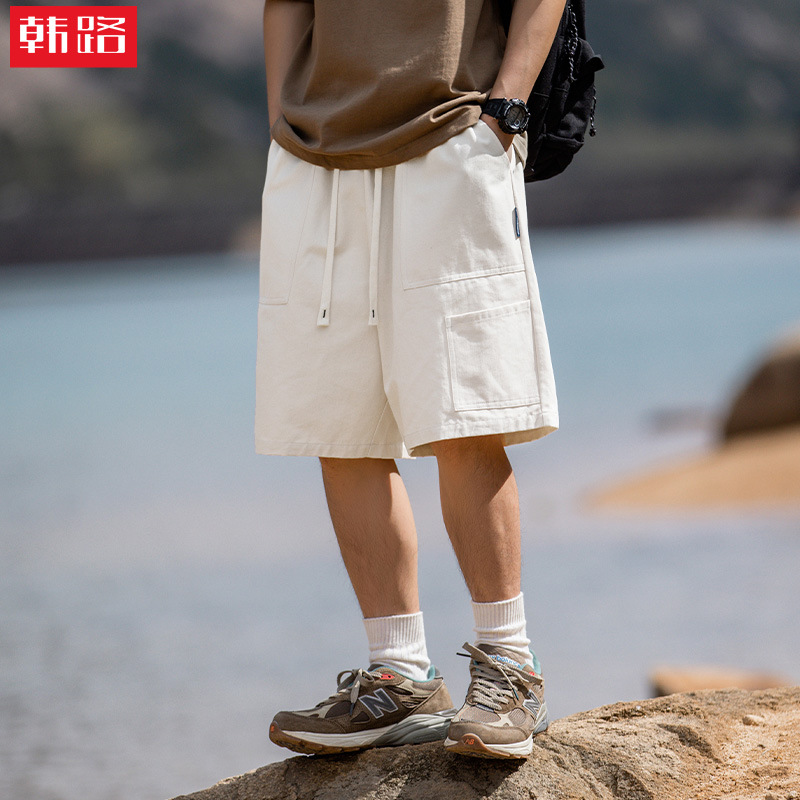 Hanlu Men's large pocket work shorts for men 2024 Summer new style Japanese retro loose casual five-inch pants