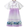 "National Trend Girls' Landscape Horse Face Dress 2025 Summer New Stylish and fashionable children's Hanfu dress, baby girl princess dress. Item Picture