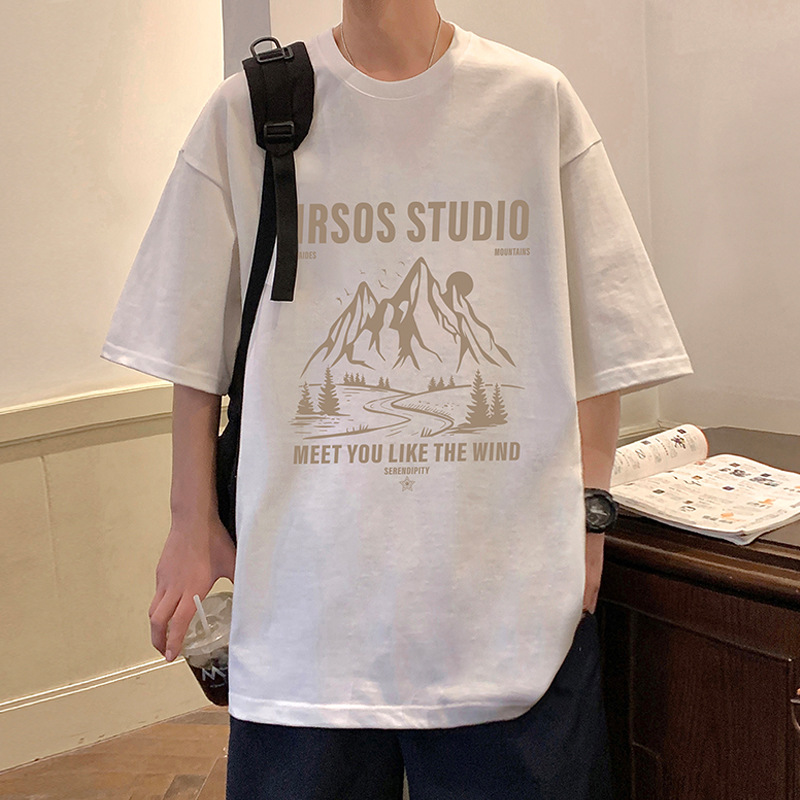 Pure cotton short-sleeved T-shirt for men's summer 2024 new style loose base layer, men's American trend high-end feel, thin T-shirt