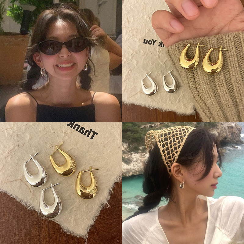 fever's same style metal earrings for women, with a high-end, niche, retro, unique, simple and versatile style