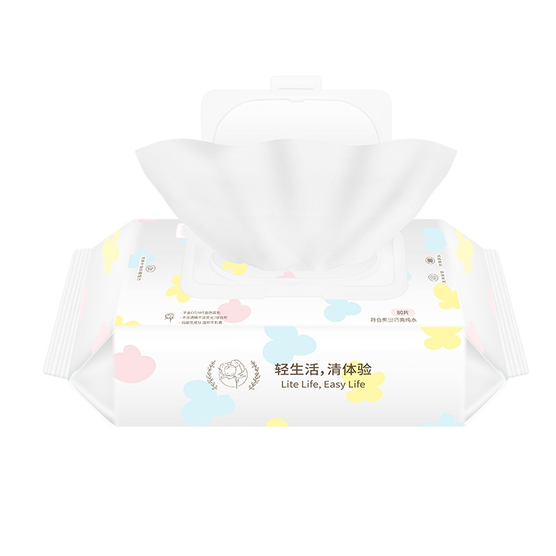 湿巾厂家/80抽婴儿手/宝宝儿童湿巾白底实物图