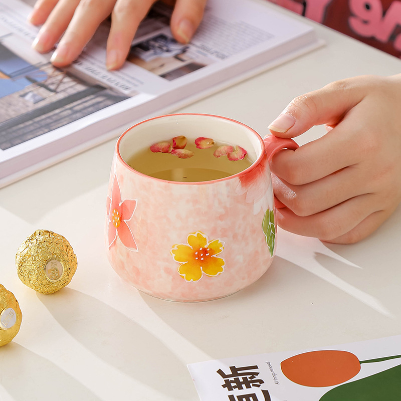 Japanese Hand-Painted Relief Flower Ceramic Pot Belly Cup High Appearance Level Lovely Wind Into The Shop Gift Accompanied By Hand Gift Office Cup Specification drawing