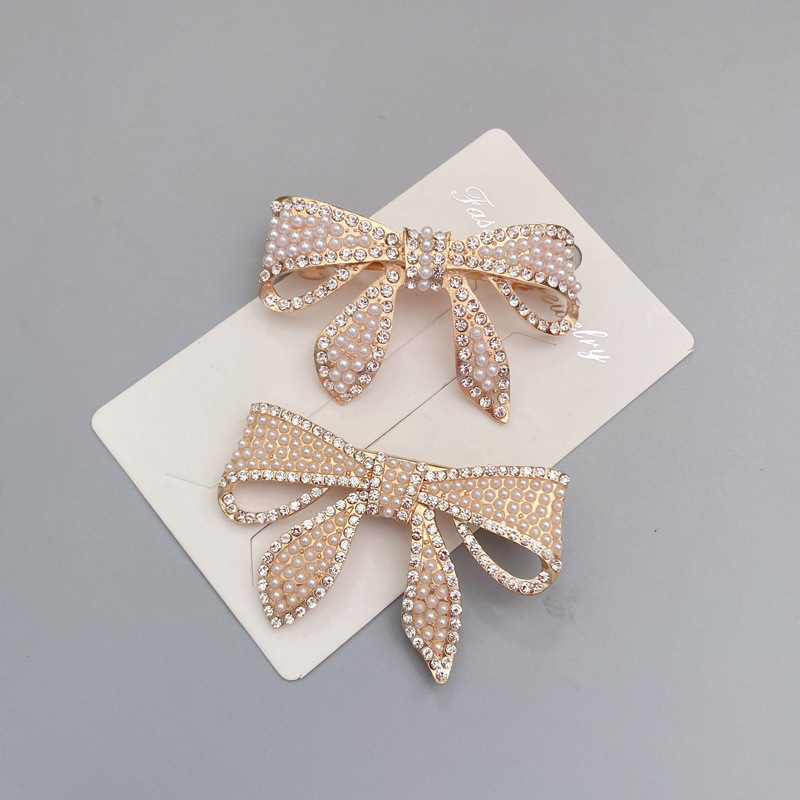 Net Red Bow Pearl Clip Headdress Girly Side Clip Back Head Rhinobar Spring Clip Fashion Temperament Hair Clip Application Scenario