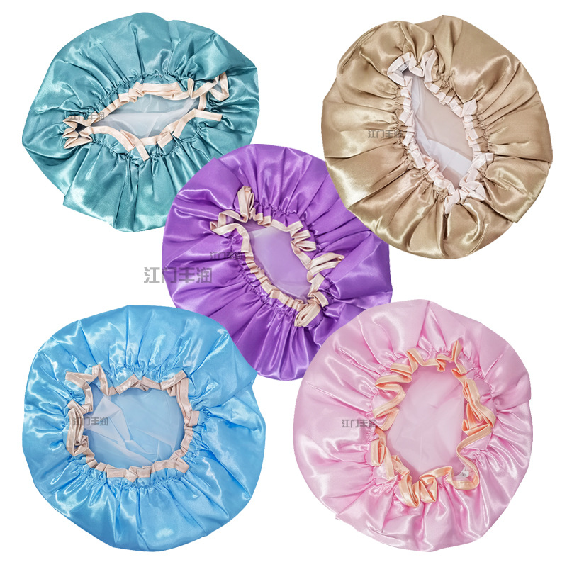 Wholesale adult double-layer color Ding waterproof shower caps, women's shower and bath caps, kitchen fume hood caps, hotel bath caps details Picture
