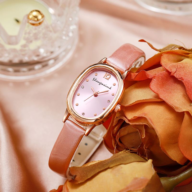 Liu's Shangmei Retro Simple Oval Student Watch Niche High-Grade Female Skin With Quartz Women's Watch Wholesale Specification drawing