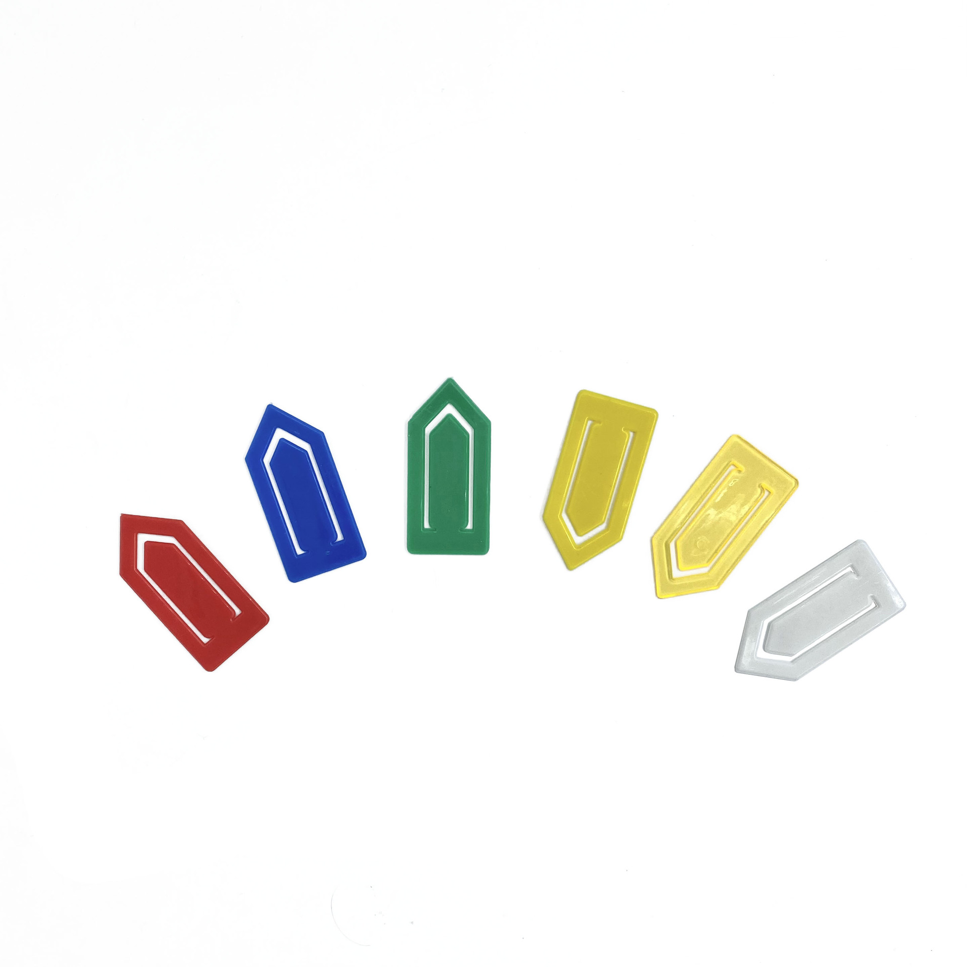 Solid color, transparent color, all-plastic paper clips, irregular-shaped arrow, boat-shaped paper clips, office supplies, bookmarks, folders Application Scenario