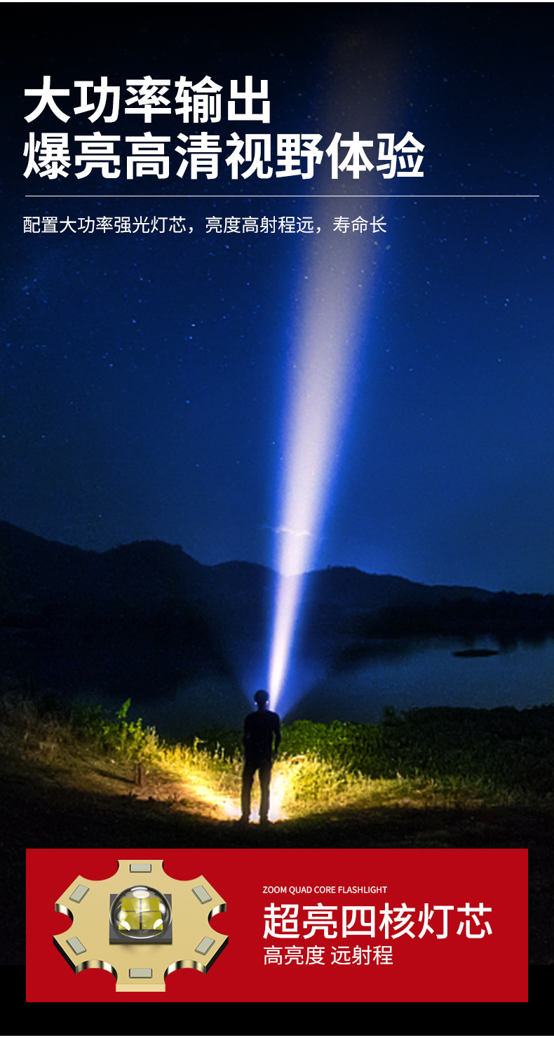 Multi-functional high-intensity flashlight, portable charging, long battery life, bright flashlight, strong light, super bright, outdoor long battery life pic 3