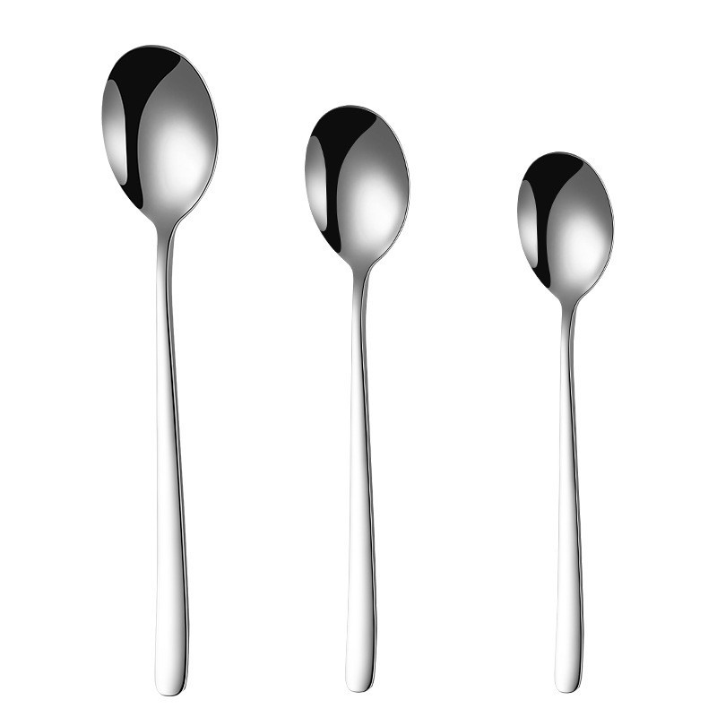 韩式304不锈钢勺子高颜值加厚甜品勺家用不锈钢饭勺汤勺意面叉子白底实物图