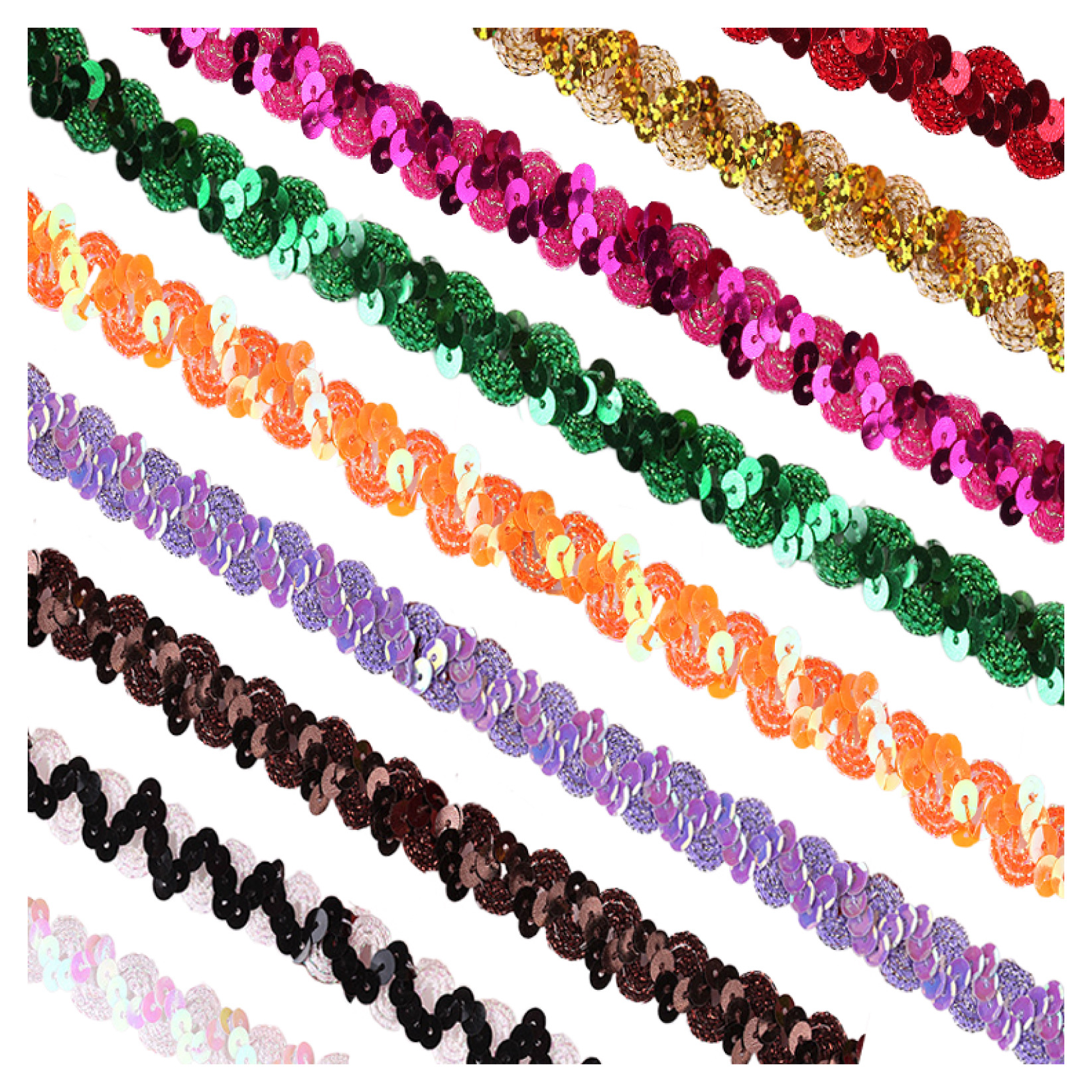 现货批发彩色波浪花边 珠片中小弯花边 服装辅料演出金色亮片花边