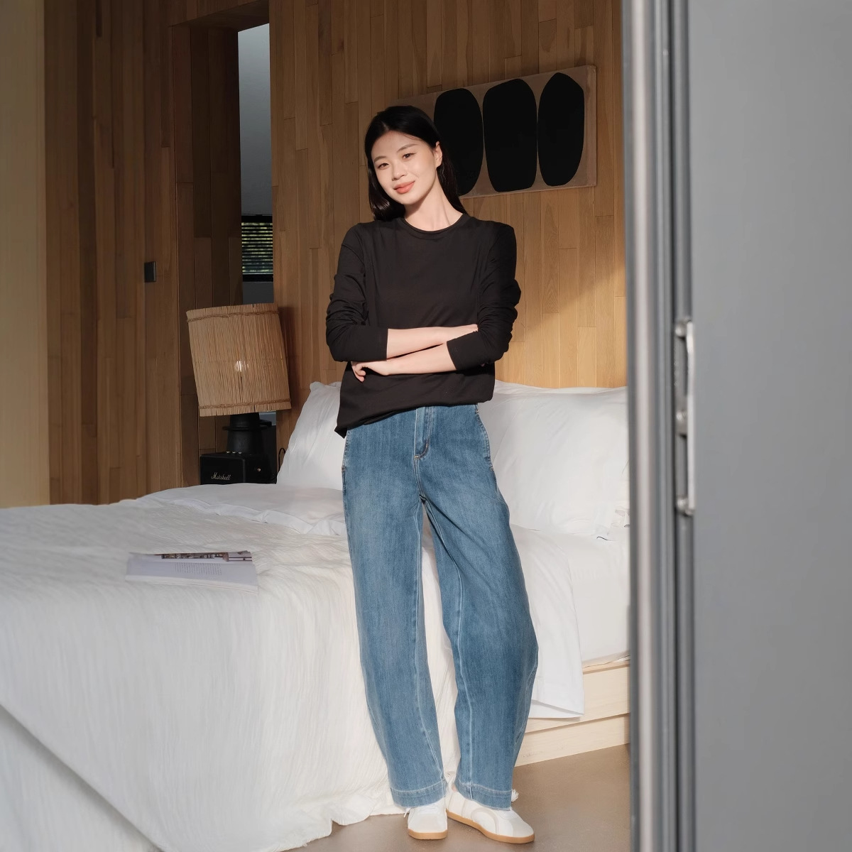 沃伦海龙 | Urban 时髦百搭单品显瘦长裤 牛仔蓝高腰阔腿牛仔裤女