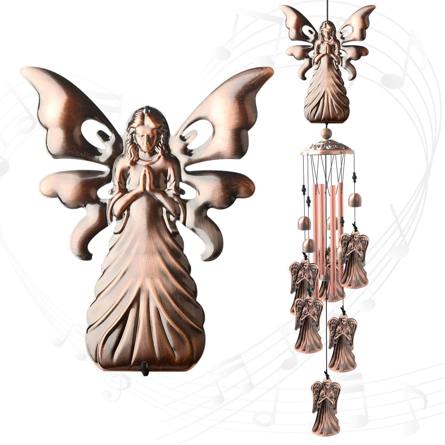 Electroplated Brass Metal Pipe Bell Wind Chimes Hanging Decoration Three-Dimensional Angel Balcony Courtyard Retro Cross-Border Amazon details Picture