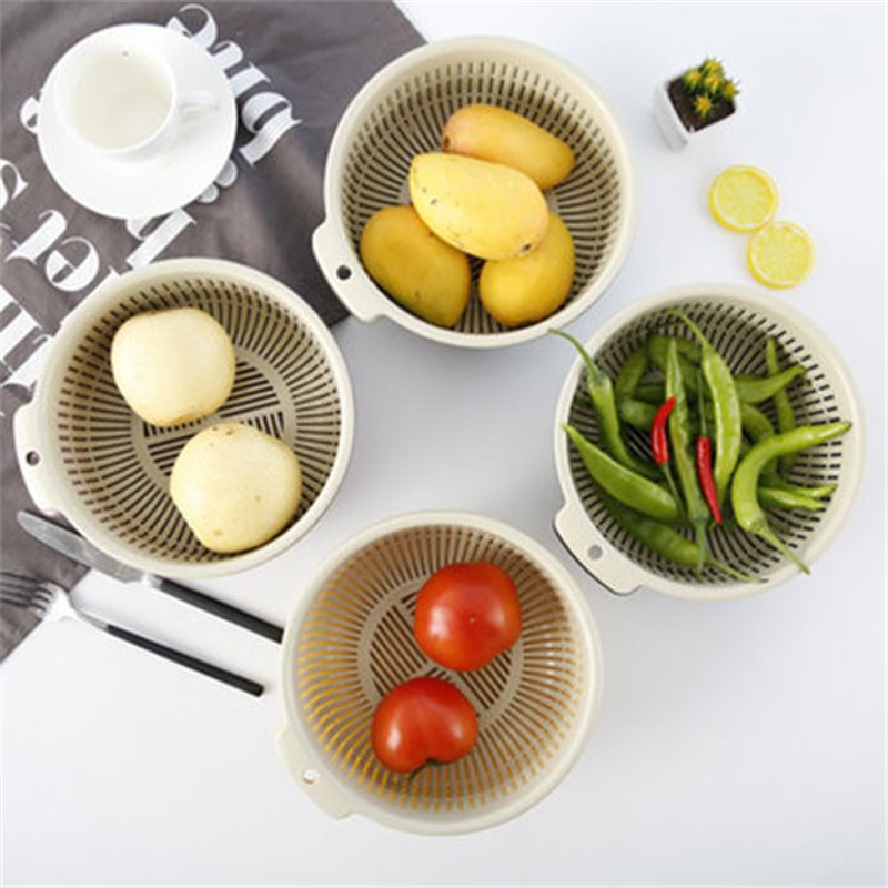 Double-layer hollowed-out fruit basin, plastic vegetable washing basket, enlarged and thickened draining basket, creative living room fruit and vegetable washing basket Specification image