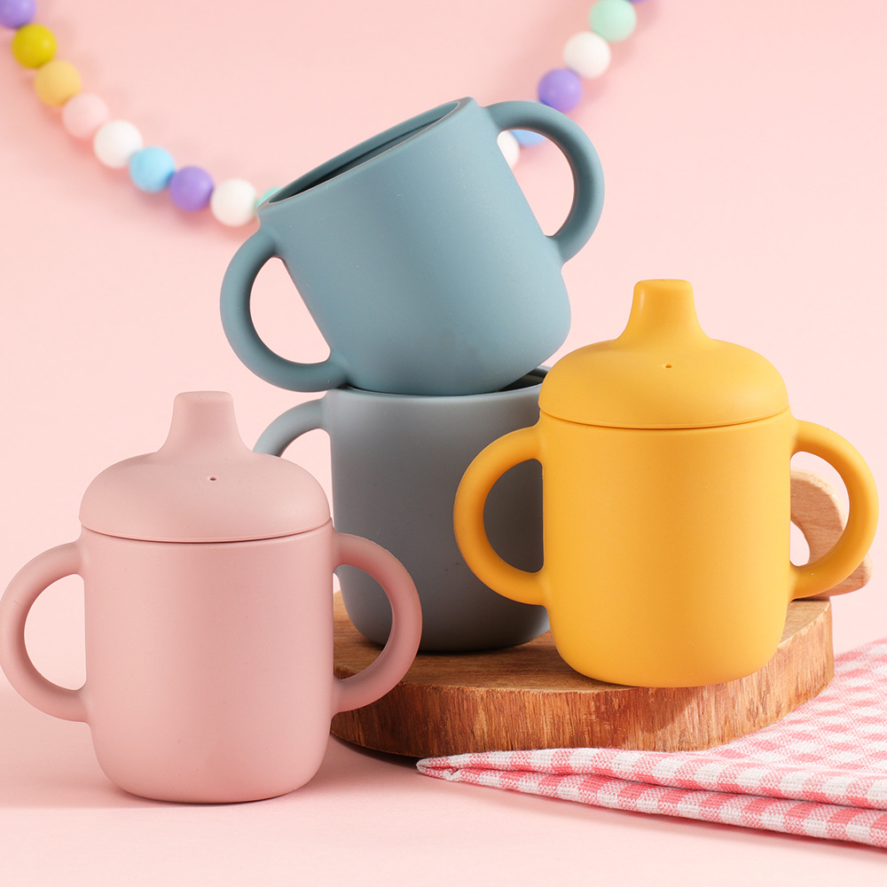 Amazon Silicone Sippy Cup Baby Water Cup High Temperature Resistant Learning Drink Cup Baby Water Suction Cup