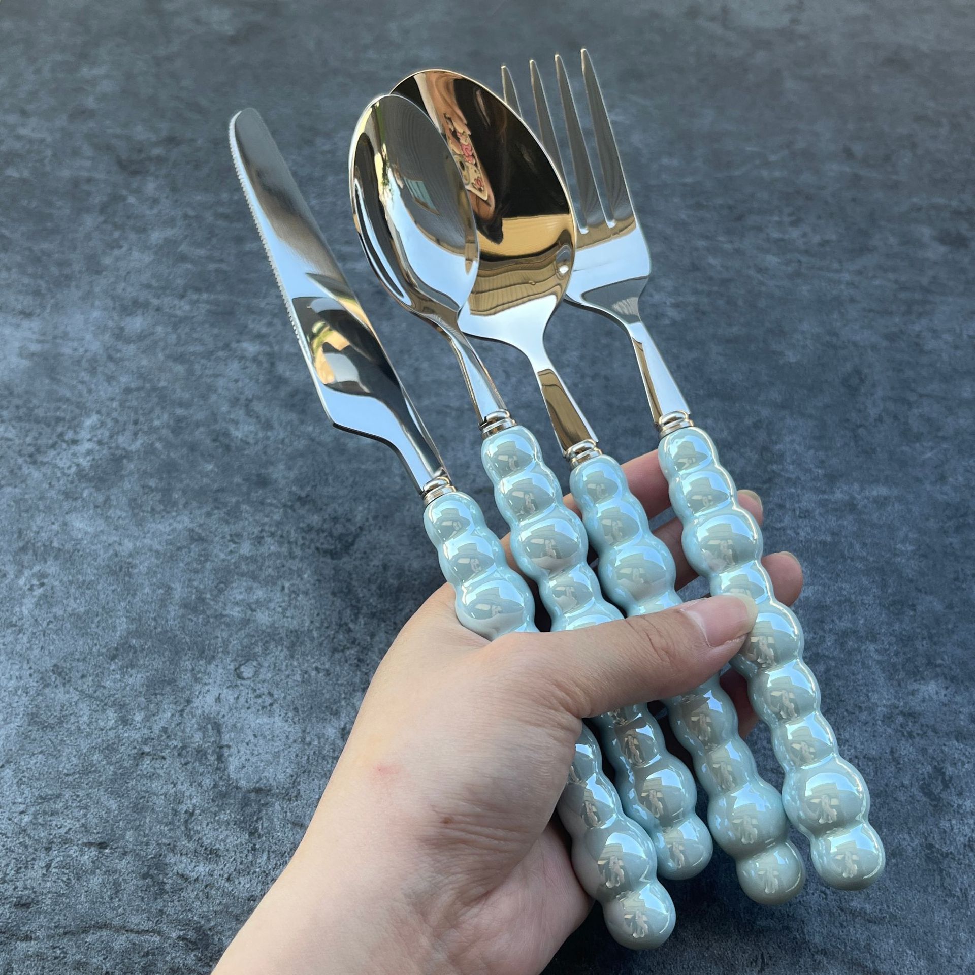 Ceramic Pearl Handle Knife, Fork And Spoon Set Home Steak Western Food 304 Stainless Steel Knife And Fork Tableware Item Picture