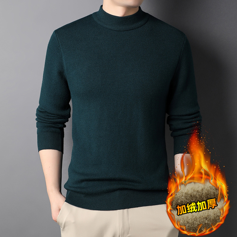 The new men's round-neck sweater for winter is a fashionable, simple, solid-color, fleece and thickened premium sweater that is comfortable and warm Specification image
