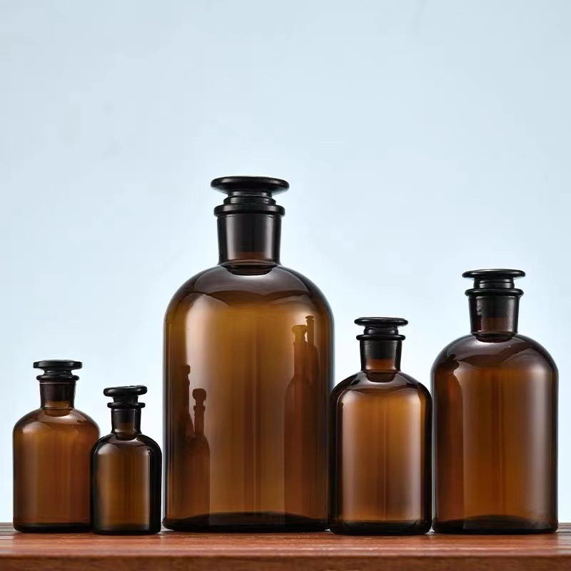 Thickened Wide-Mouth Glass Bottle Reagent Bottle Frosted Medical Bottle Dispenser Wide-Mouth Bottle Glass Chemical Bottle Brown Transparent details Picture