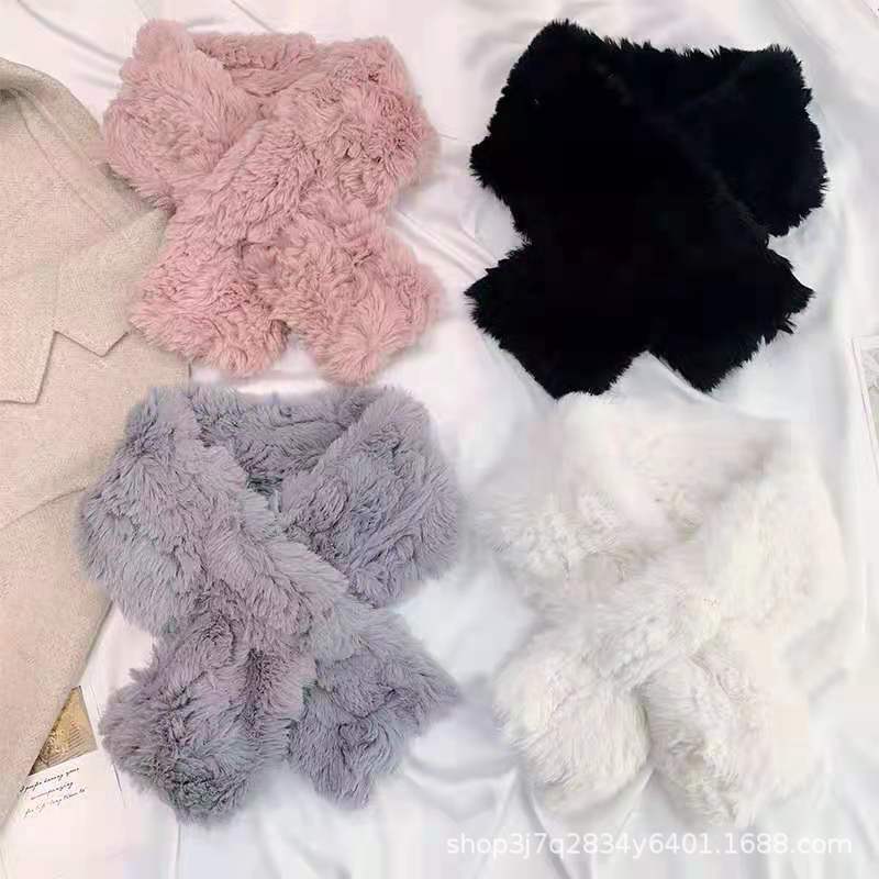 A plush scarf in a solid color imitating lazy rabbit fur for girls in autumn and winter, a Korean student cross-Instagram soft girl's fur collar scarf Specification image