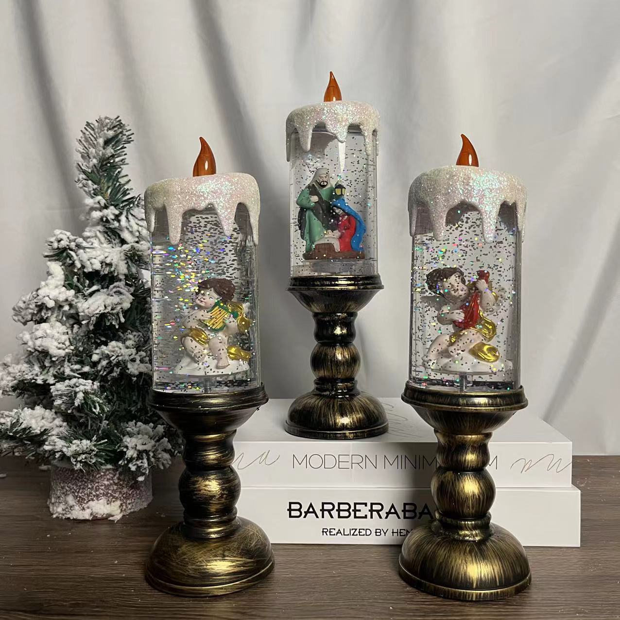 Christmas Candle Light Can Be Rotated With Music Creative Decorations Snow Lights Christmas Gift Scene Layout