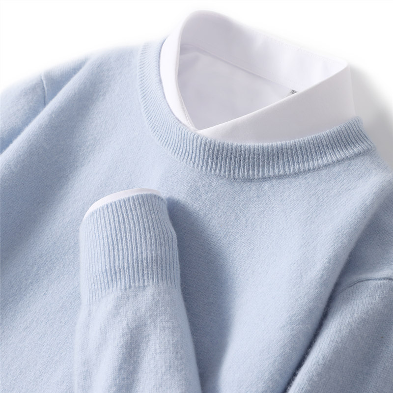 Autumn and winter new style 100 pure wool men's round-neck pullover sweater, loose thickened knitted base layer cashmere sweater, large size