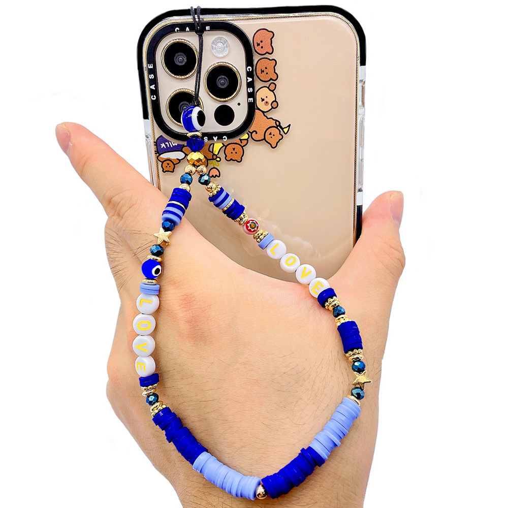 European and American soft clay mobile phone pendant chain, acrylic letter "LOVE" beaded mobile phone chain, couple mobile phone pendant rope for women Specification image