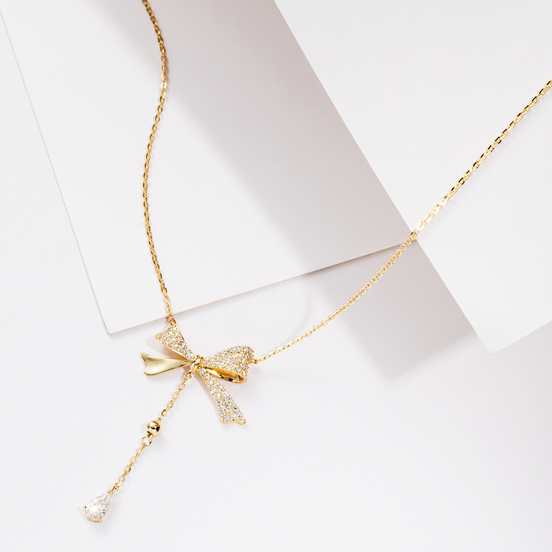 Yashliv 925 silver pop bow zircon collar temperament sweet O chain ins wind necklace wholesale women thumbnail