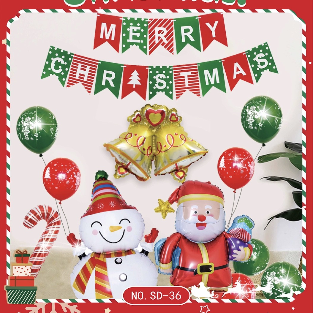 Cross Border Christmas Aluminum Film Balloon Set Party Balloon Merrychristmas Scene Layout English Spanish Application Scenario
