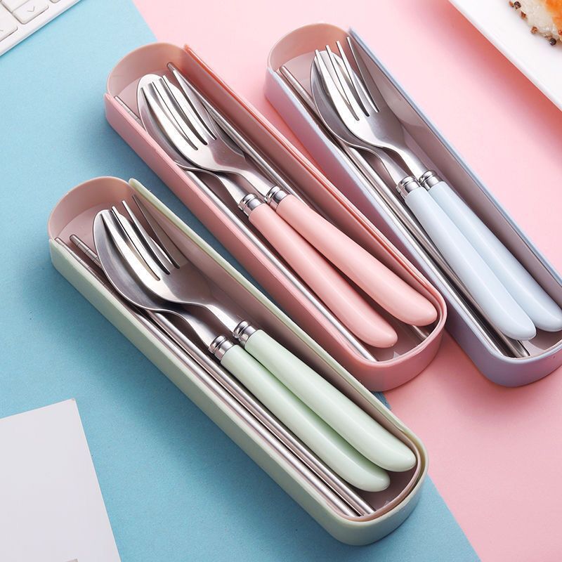 Portable Tableware Set Three-Piece Stainless Steel Spoon Chopsticks Fork Internet Celebrity Students Children Adult Tableware Gift Specification drawing