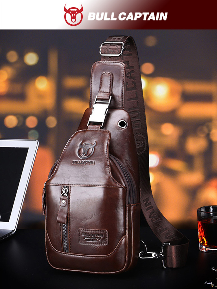 牛船长跨境头层牛皮男真皮单肩斜挎休闲真皮胸包ipad平板广州皮具