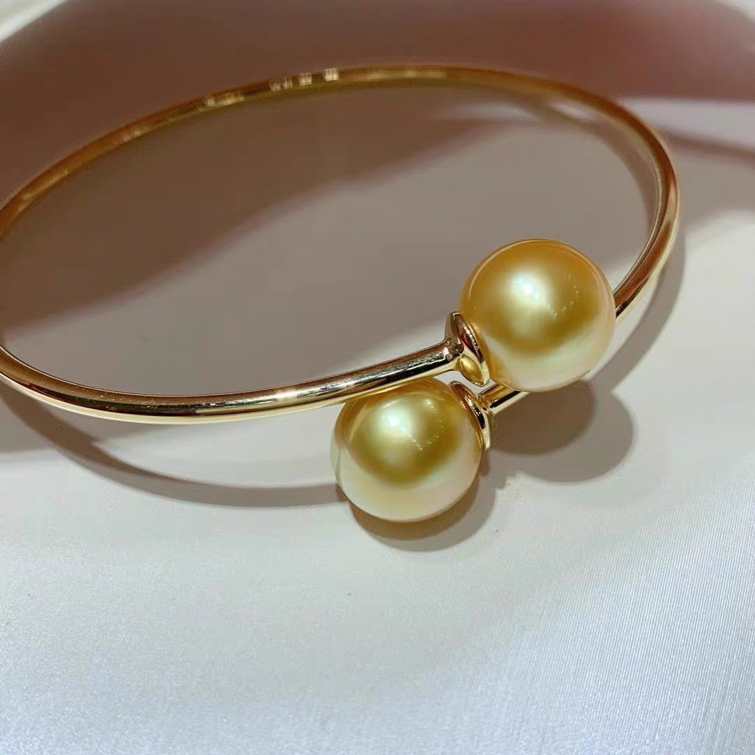 14k gold-plated copper with real gold diy accessories, pearl empty support bracelet, large opening single-loop open bracelet diy accessories Specification image